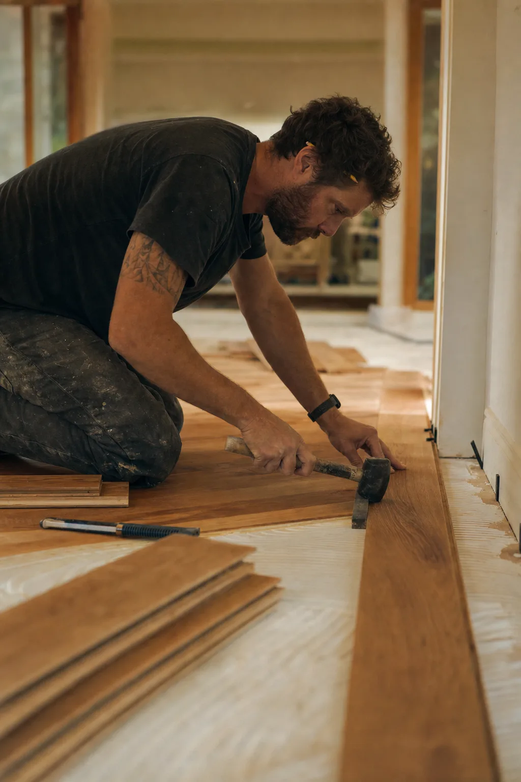 A flooring professional at work