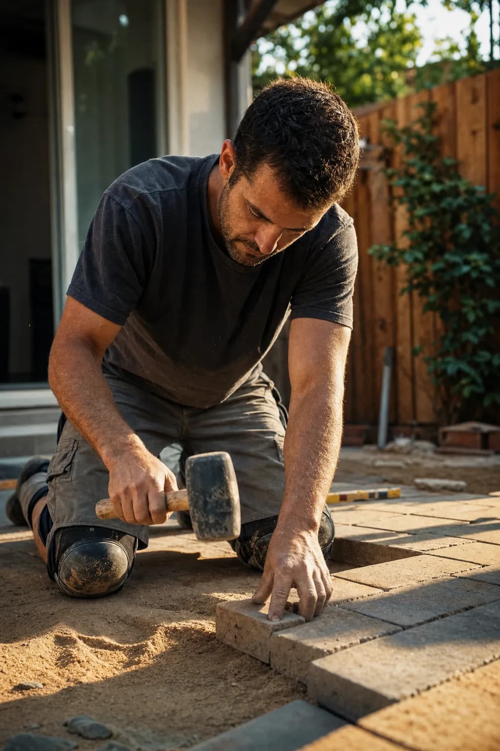A hardscaping professional at work