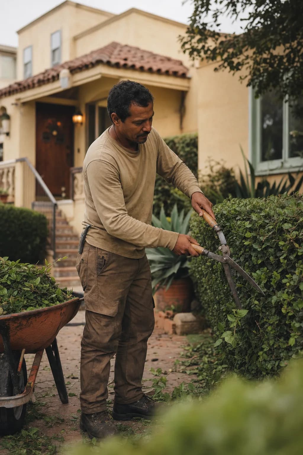 A landscaping professional at work