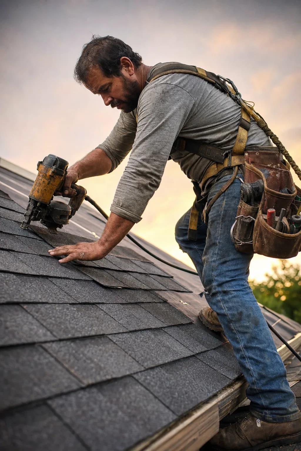 A roofing professional at work