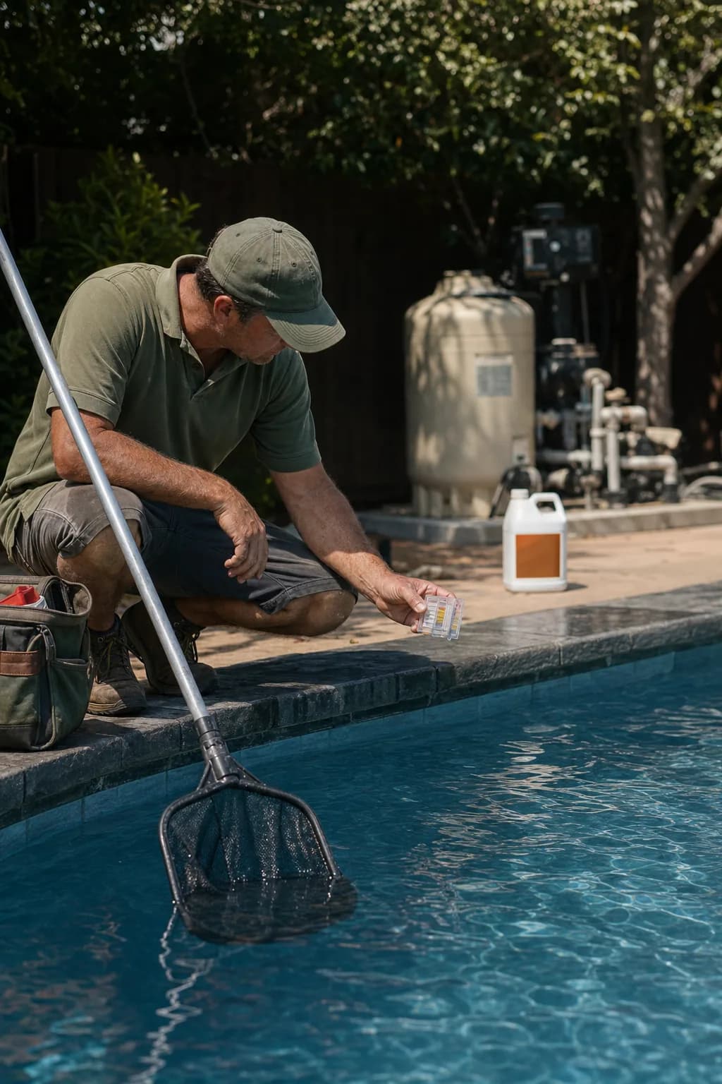 A pool service professional on the job.