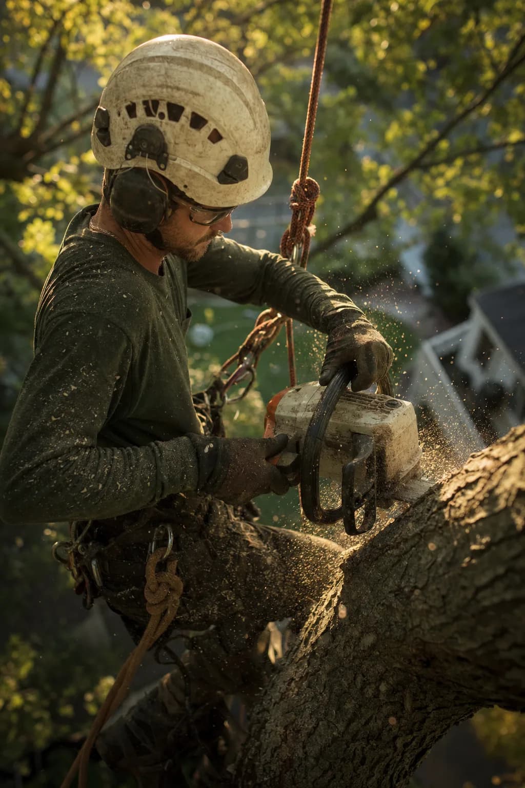 A tree service professional on the job.